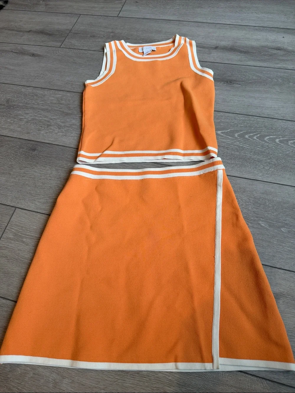 House of Harlow 1960 Orange Crop Top & Mini Skirt Set with White Trim size small